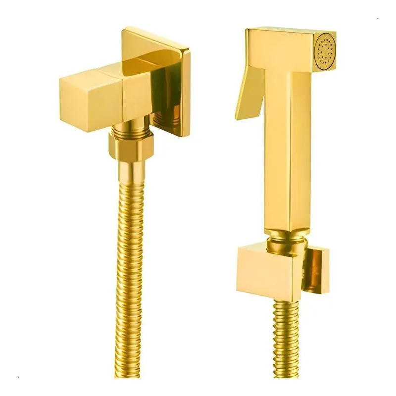 Ducha Higiênica Quadrada Metal Inox Intima Banheiro Dourado