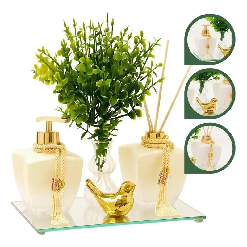 Kit Banheiro Degrade Branco Porta Sabonete Difusor C/b Doura