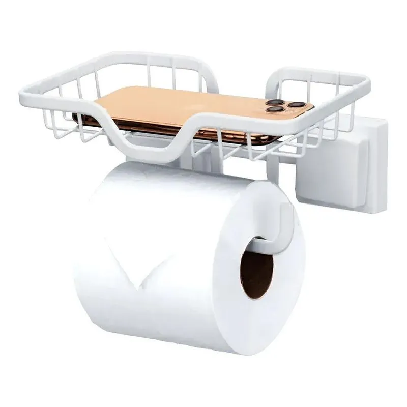 Porta Papel Higiênico Suporte Celular Parede Banheiro Branco