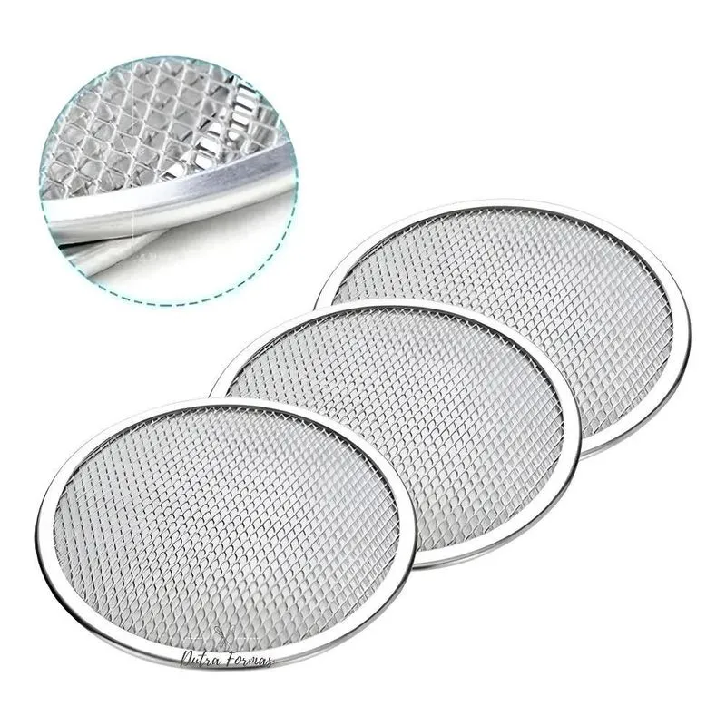 Tela Para Pizza 30cm Redonda Em Alumínio Reforçado Kit 3 Pçs