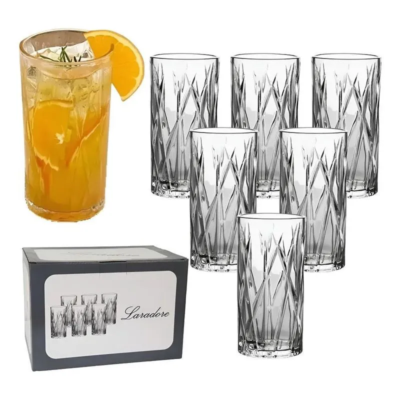 Jogo 6 Copos Altos De Vidro Lapidado - Laradore Dublin 390ml