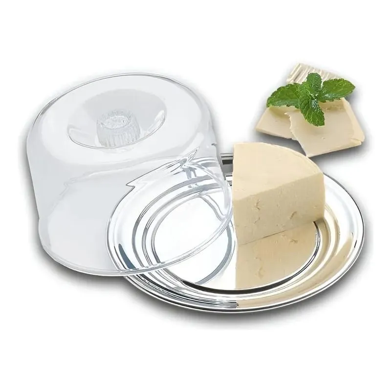 Conjunto Queijeira Porta Queijo Alta Inox Com Tampa 16,5 Cm
