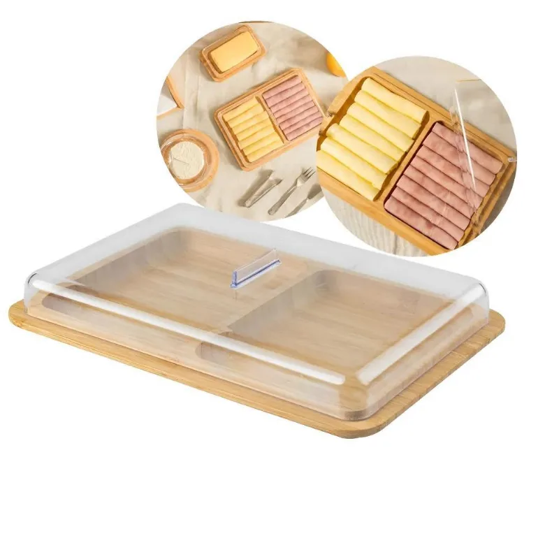 Porta Frios Duplo, Base De Bambu - Elegância Para Sua Mesa