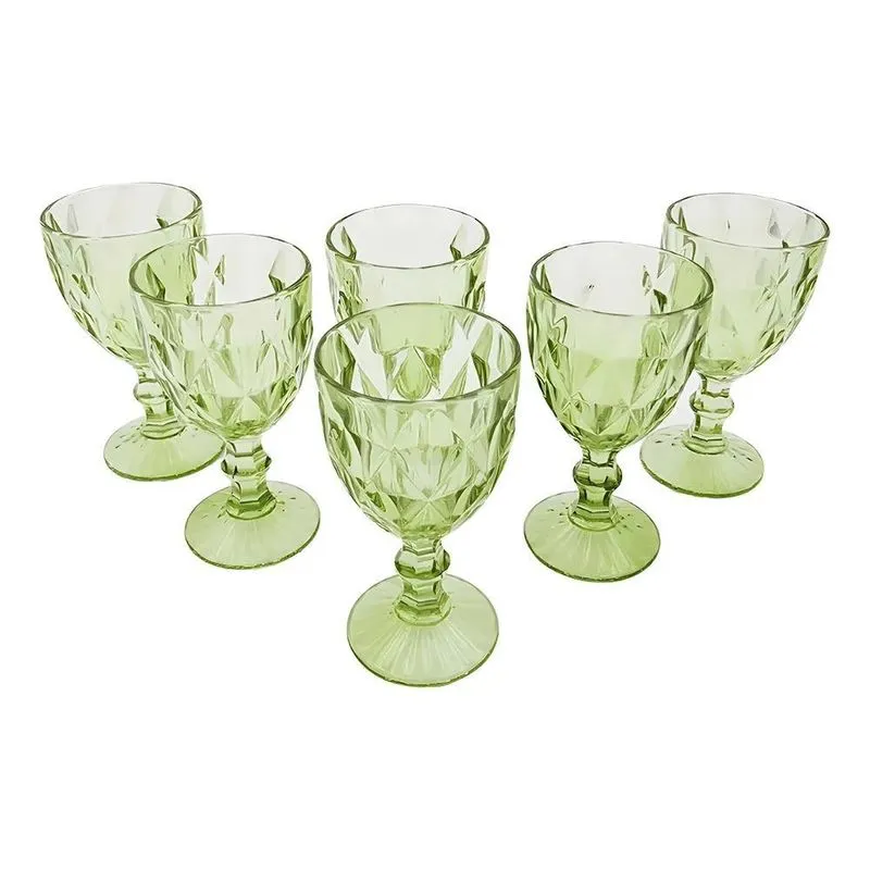 Jogo De 6 Taças Diamond Bico De Jaca Água Vinho 340ml Cor Ve