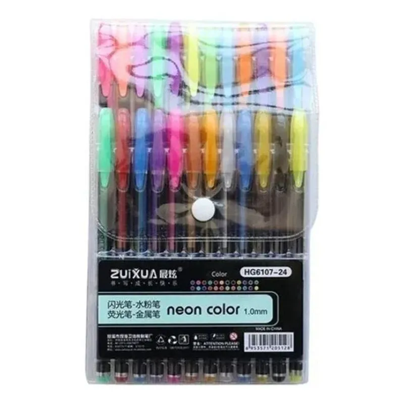 3x Kit 24 Canetas Gel Cores Glitter, Neon