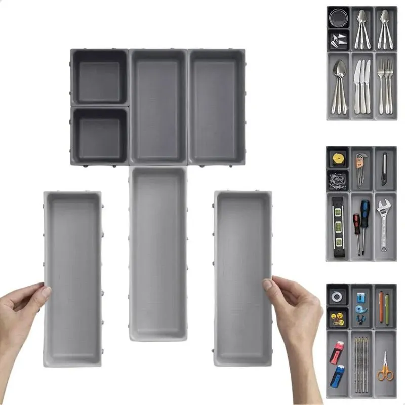 Separador Talheres Modular Organizador Gaveta Cozi Cinza