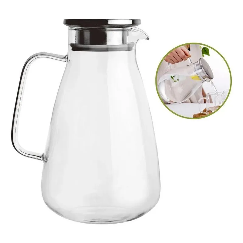 Jarra De Vidro Para Suco Tampa Inox Vedação Hermetica 2,2 L