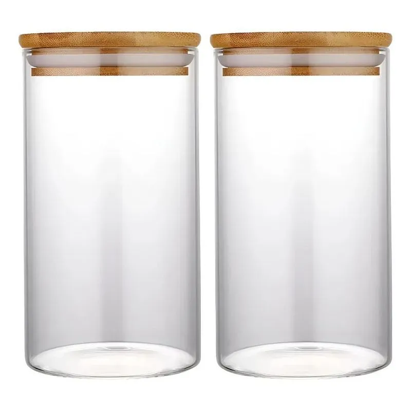 Conjunto 2 Potes De Vidro Hermético 1100 Ml Tamp Marrom-clar