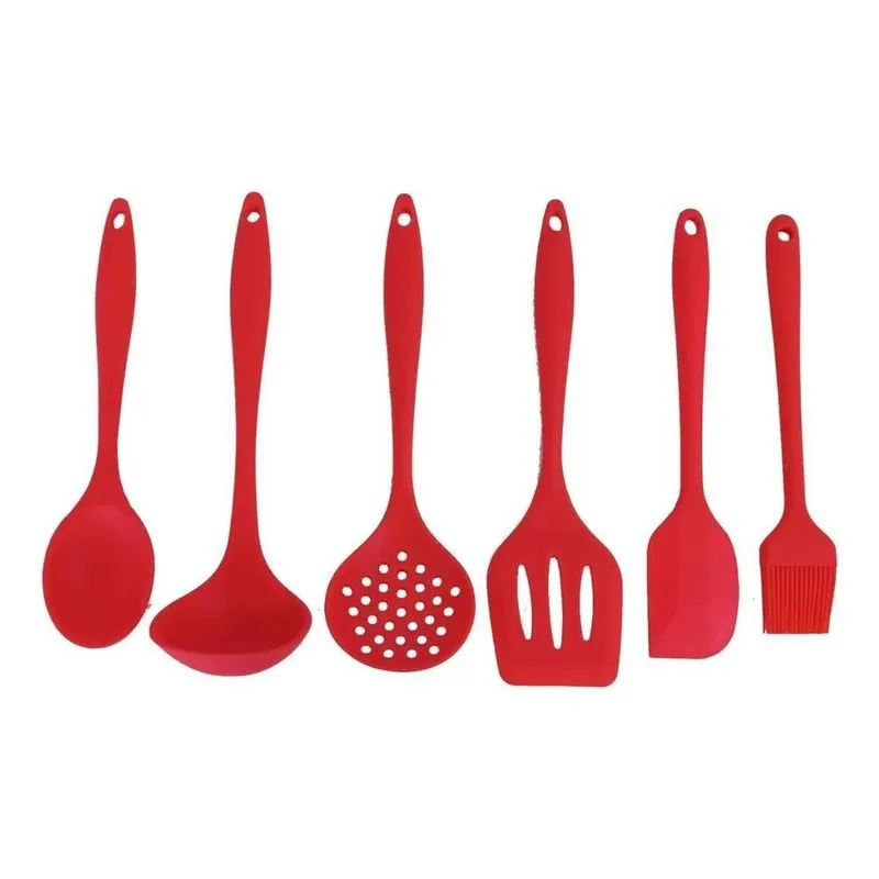 Kit Cozinha Talheres Silicone Utensílios Cozinha Vermelho