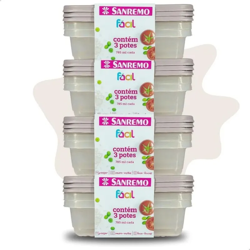 Potes Plastico 12 Unidades Sanremo 785ml Freezer Microon Be