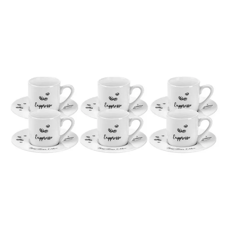 Jogo Xícaras De Café Porcelana Com Pires Preto Brazilian