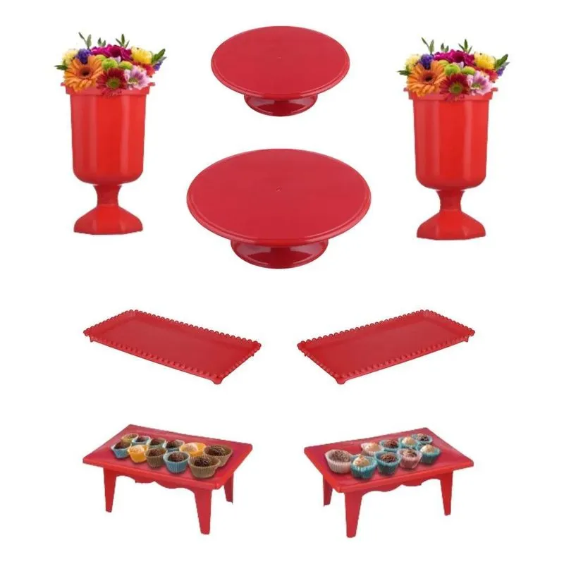 Kit 2 Boleira 2 Vasos 2 Bandejas 2 M Vermelho