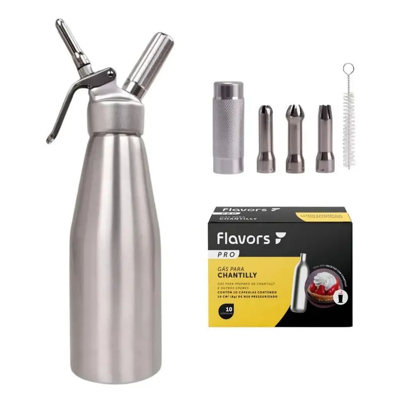 Garrafa Sifão P/chantilly Gourmet Inox 500ml + 10 Capsulas