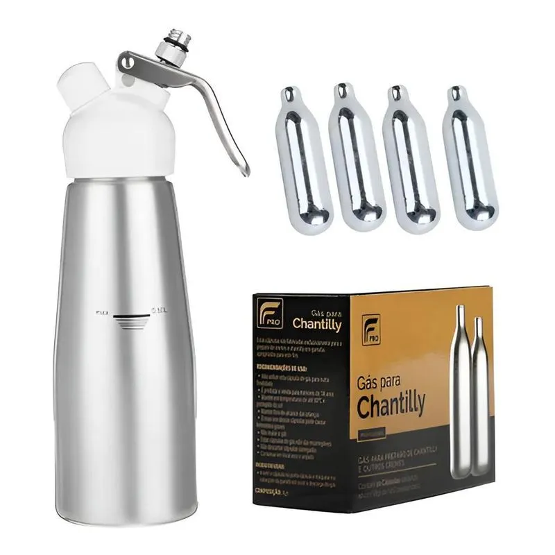 Garrafa Sifão Chantilly 500 Ml Kit Com 10 Cápsulas N2o Genui