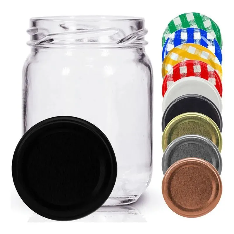 48 Potes De Vidro Conserva 200ml Com Tampa E L Preto