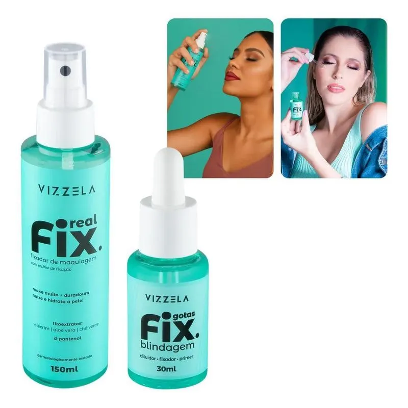5x Fixador Maquiagem Real Fix + Gotas Fix Diluidor Vizzela