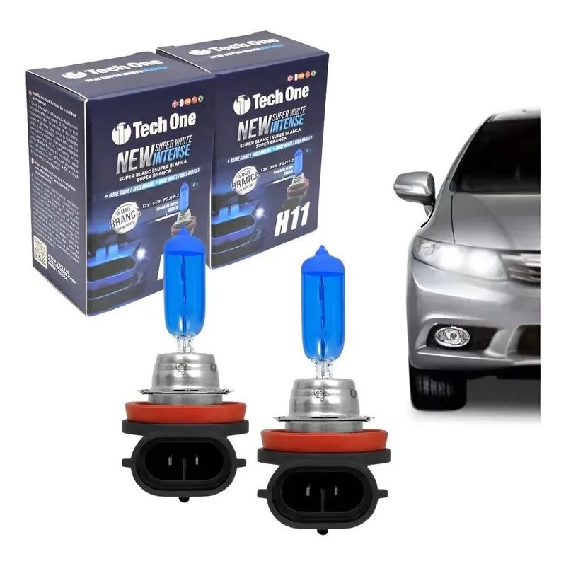 Par Lampada Super Branca H11 8500k Xenon 12v 55w Techone