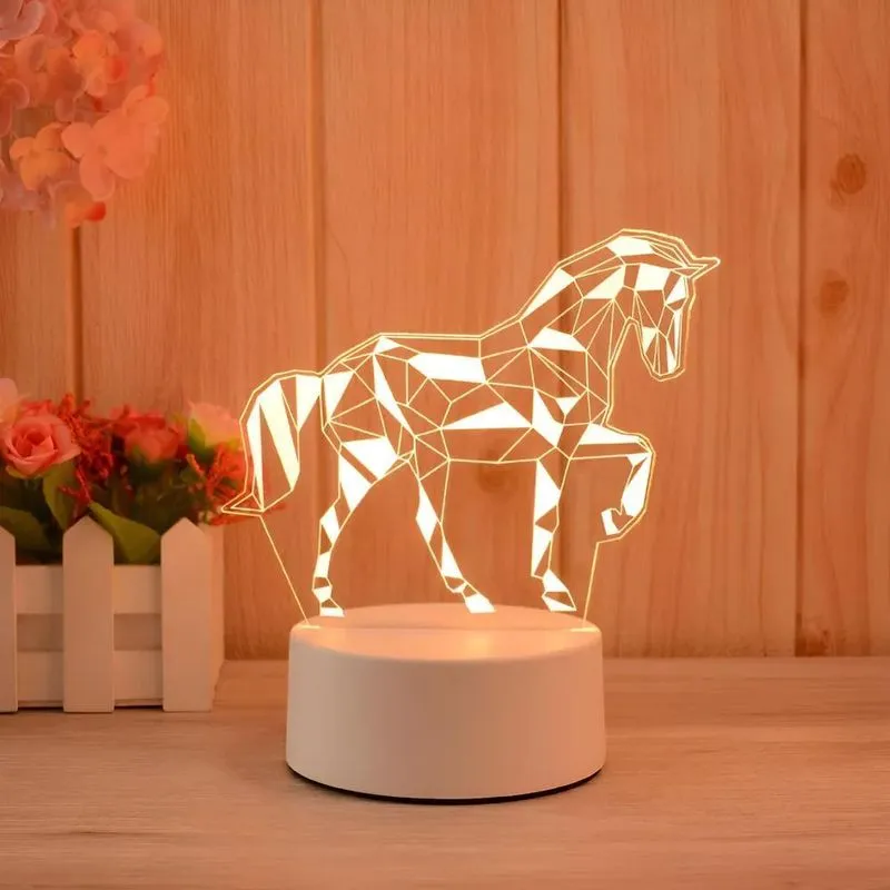 Abajur Luminária Decoração Quarto Led Cavalo Para Presente