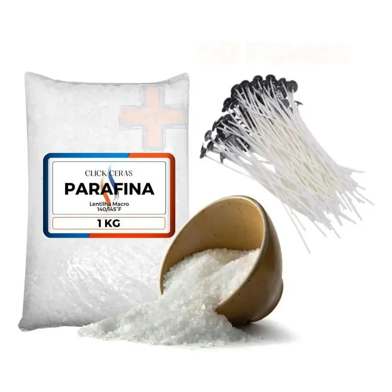 5x Parafina 1kg + 50 Pavios Parafinados Para Velas Artesanai
