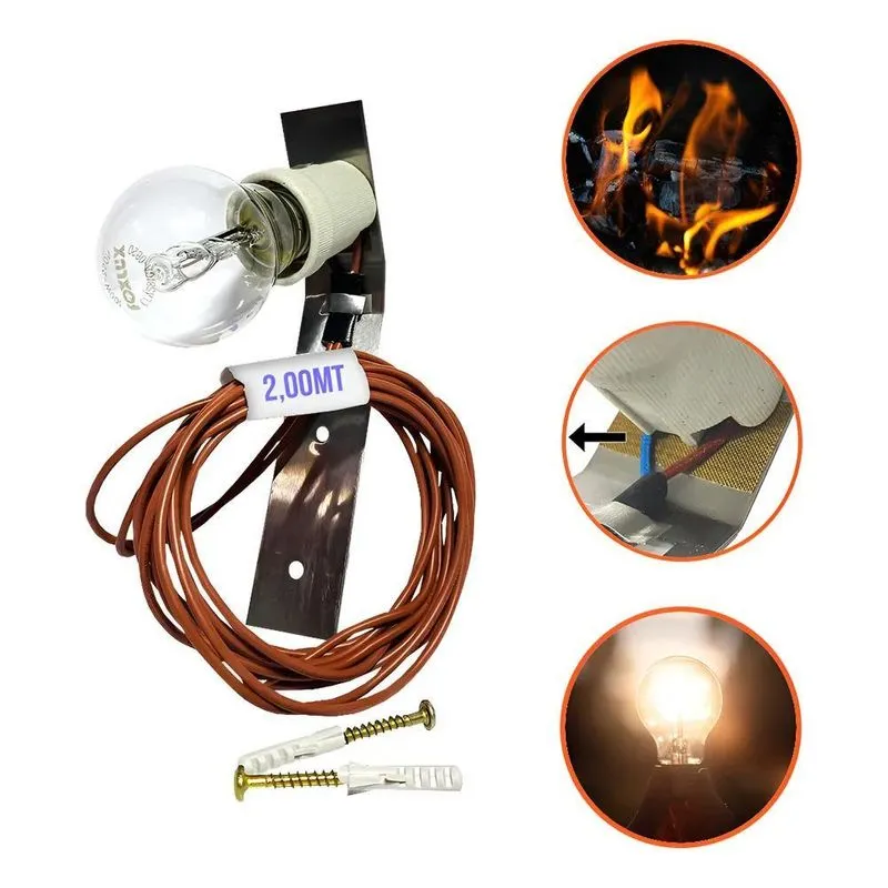 Kit Lâmpada Para Churrasqueira Com Suporte, Soquete E Fio