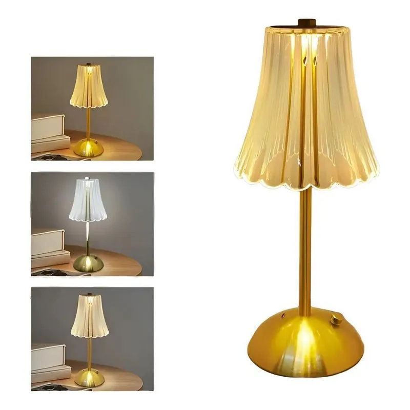 Abajur Mesa Saia De Seda Com Barra Led Sensor Sem Fio 3 Cor