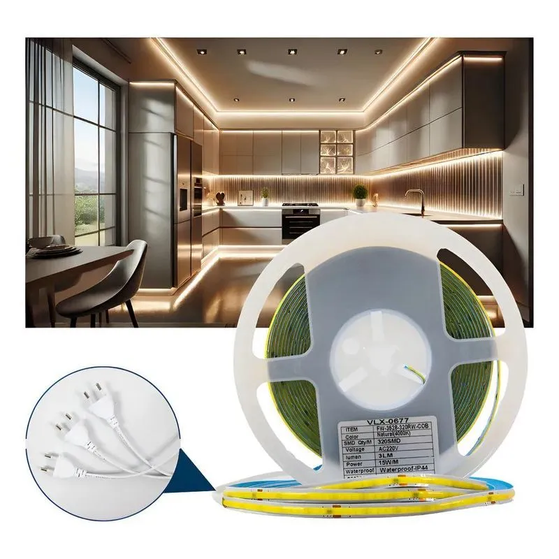 10m Fita Led Cob Direta 320leds 15w Branco Quente Luz Branco