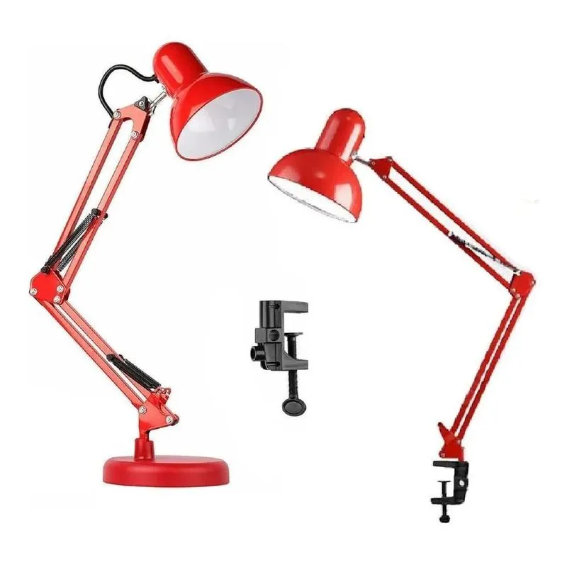 Luminária Abajur Mesa 62cm Articulada Escritório Lâmp Vermel