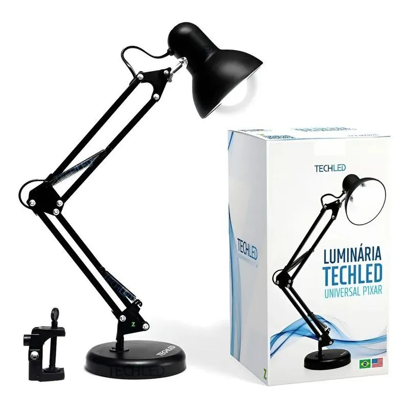 Luminária De Mesa Articulavel Techled Garra Base Preto Branc
