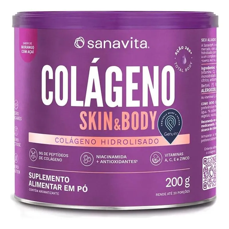 2x Colágeno Skin Sanavita Morango Com Açaí 200g