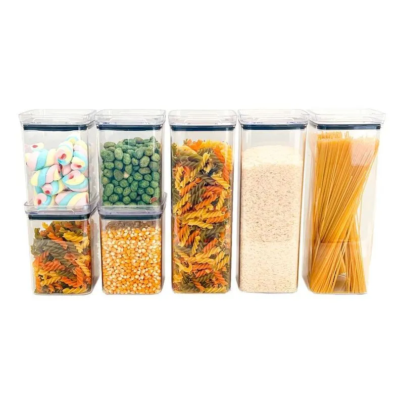 Kit 7 Potes Herméticos Acrílico Cristal Amobox Resistente Co