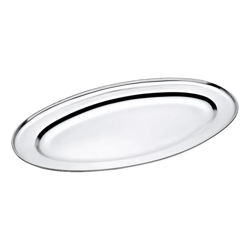 Kit 25 Travessa Bandeja 25cm Aço Inox Porção Oval Batata