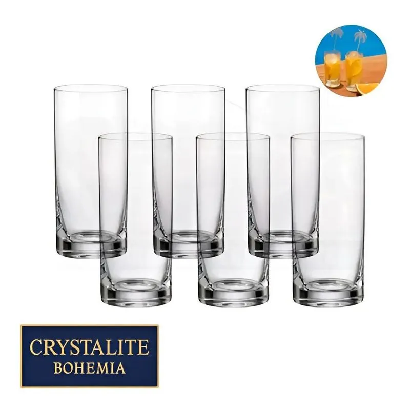 Conjunto 6 Copos Cristal Bohemia Long Drink Larus 350ml Cor
