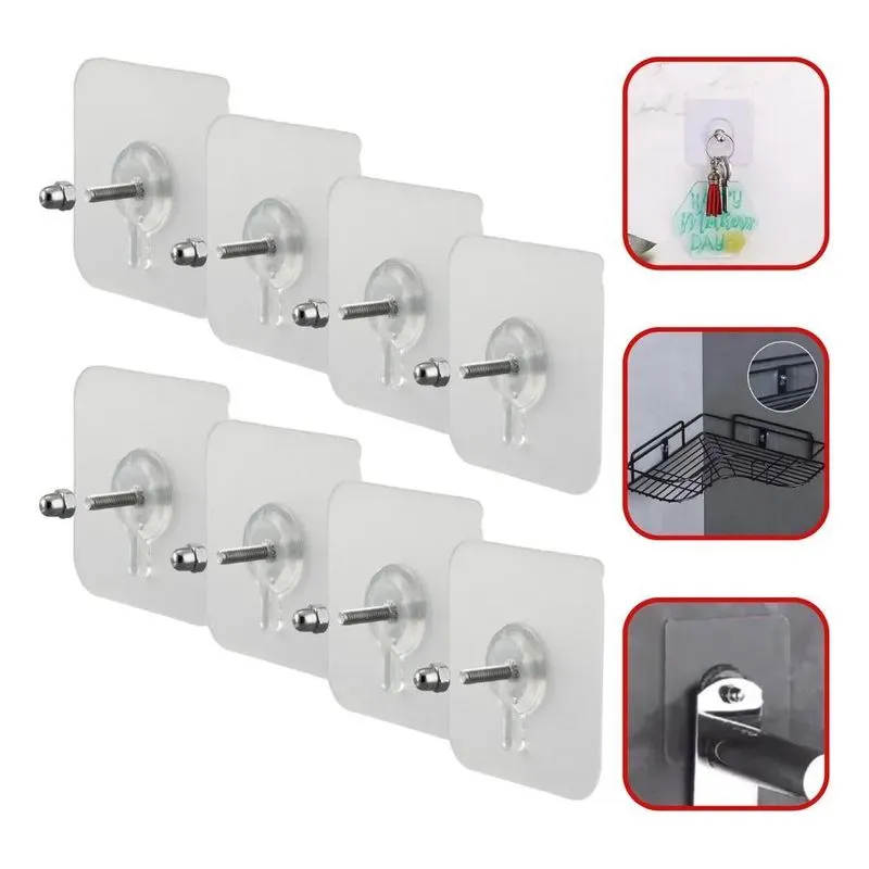 2x Kit 8 Gancho Adesivo Parafuso Multiuso Pedurar Transparen