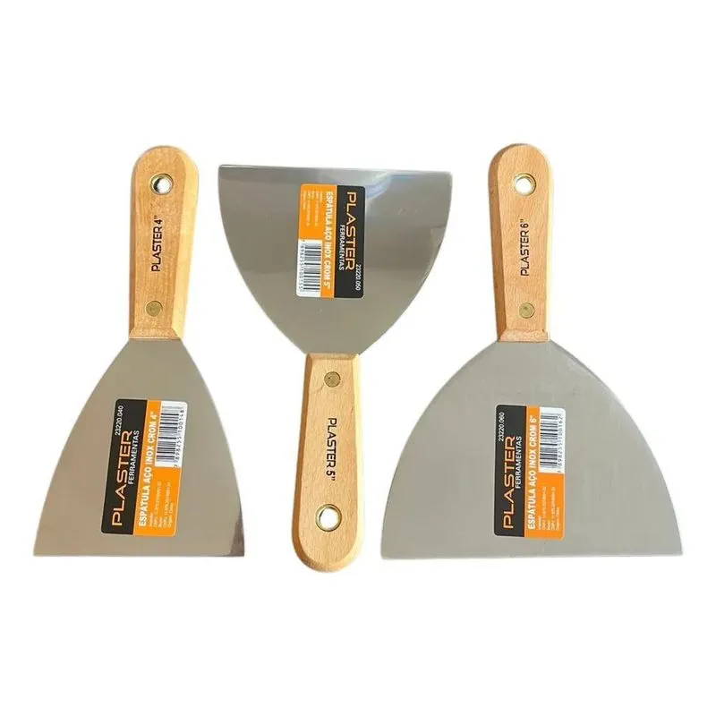 3x Kit 3 Espátula Aço Inox Cromado 10cm 12,5cm 15 Cm Pintura