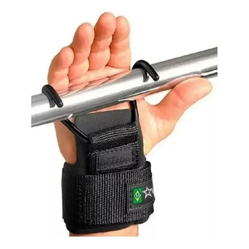 10x Strap Gancho Aço Fort Garras Treino Musculação Cor Preto