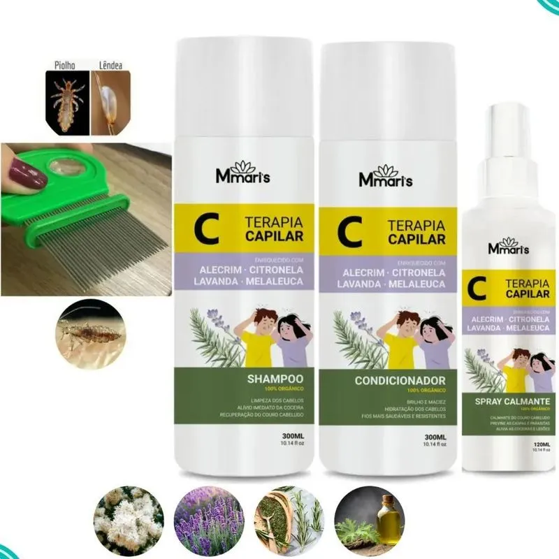 2x Kit Pente Fino Piolho Lêndea M Mari's Elimina Acaba Piolh