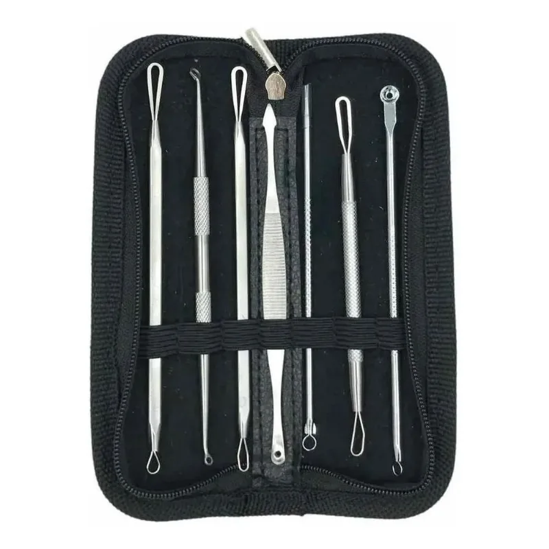 3x Extrator Cravos Espinhas Acne Kit Curetas Inox Com Estojo