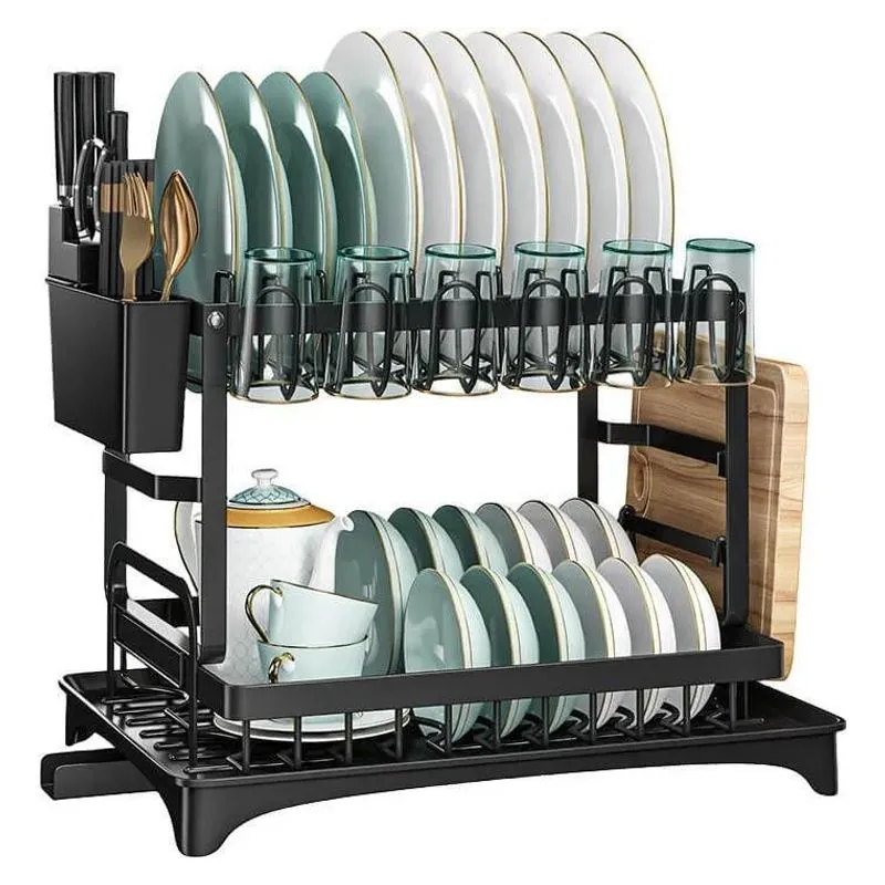 Escorredor De Louça Inox Com Porta Pratos Talheres C Preto