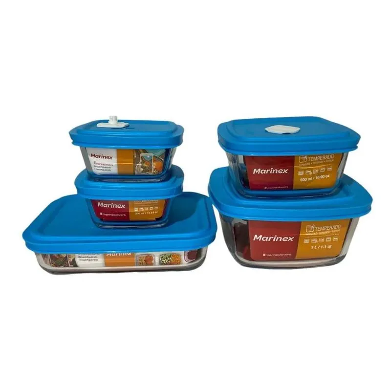 Kit Jogo 5 Potes Marinex Facilita Vap Com Tampa Ve Azul