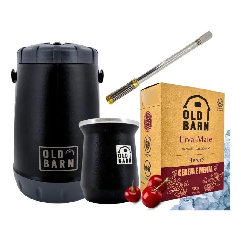 Kit Tereré Completo Old Barn Garrafa Cuia Bo Cereja E Menta