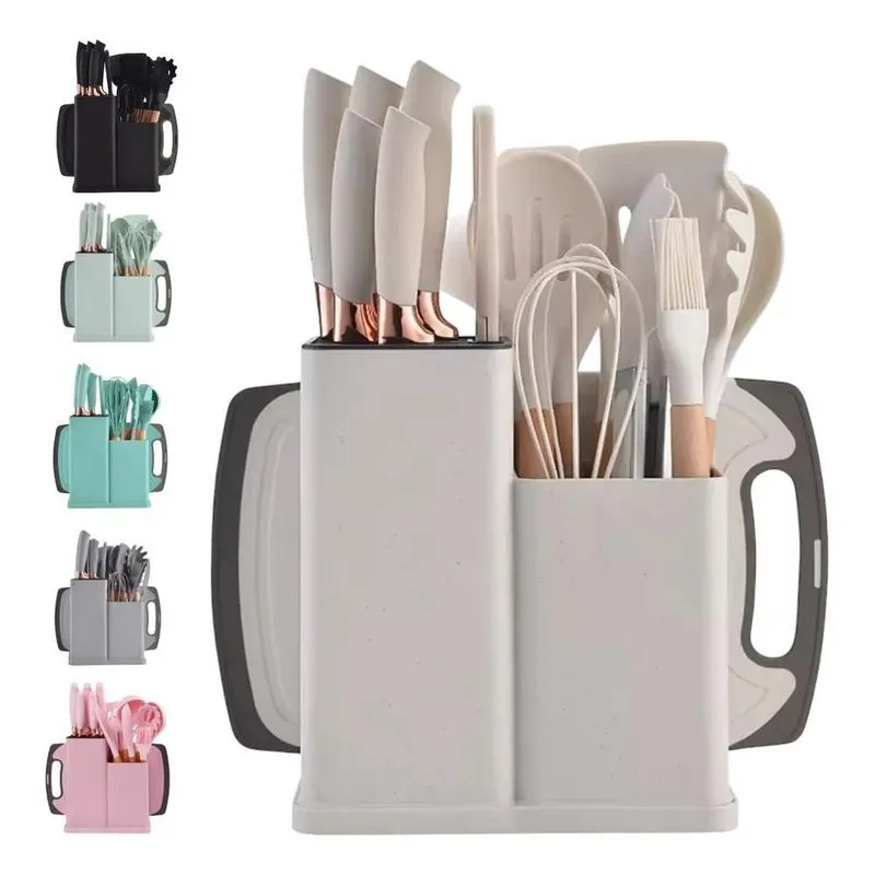 Conjunto Colheres Silicone Cabo Madeira Utensílios Co Branco