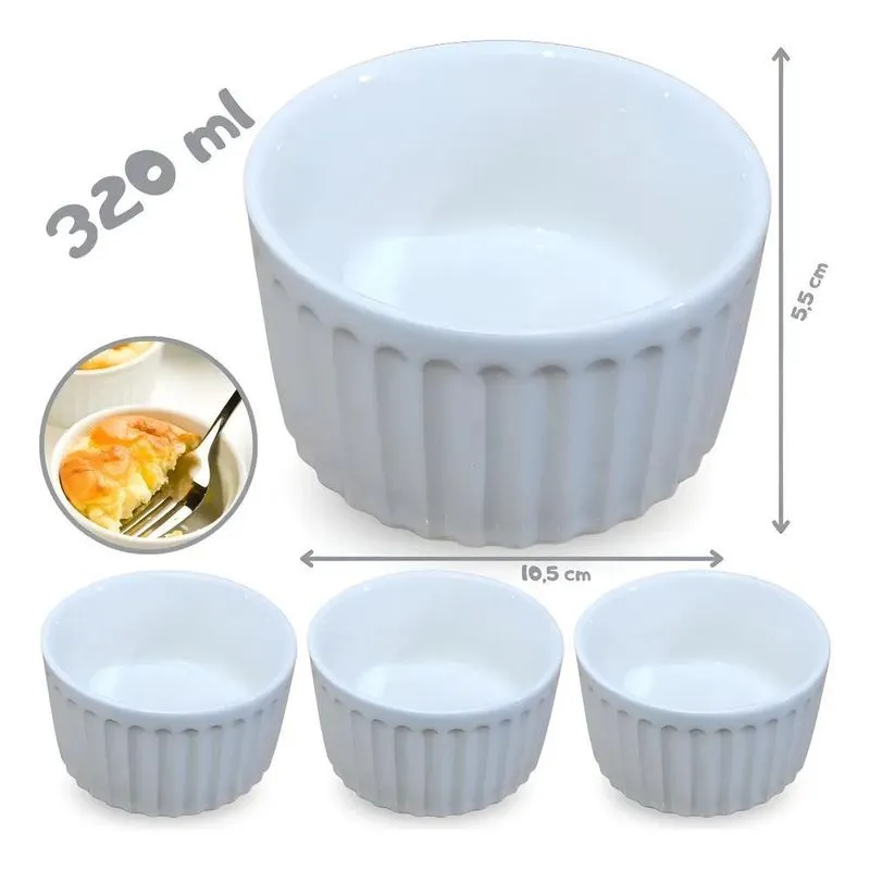 Kit Com 12 Ramekim 320ml Porcelana Suflê Pure Escondidinho C
