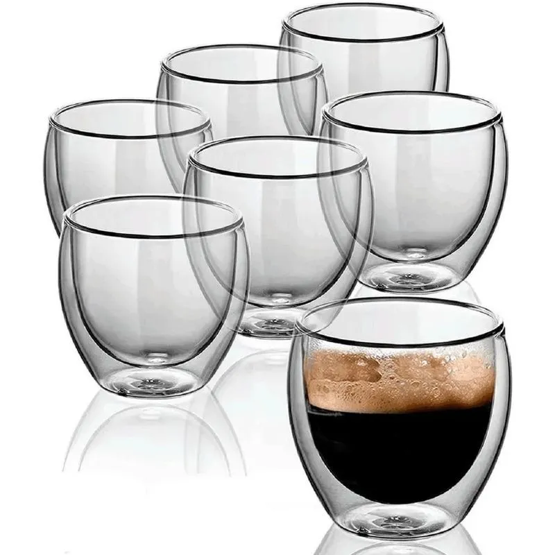 Copo Duplo Vidro 250ml Café Expresso Cerveja Chopp Kit C/6