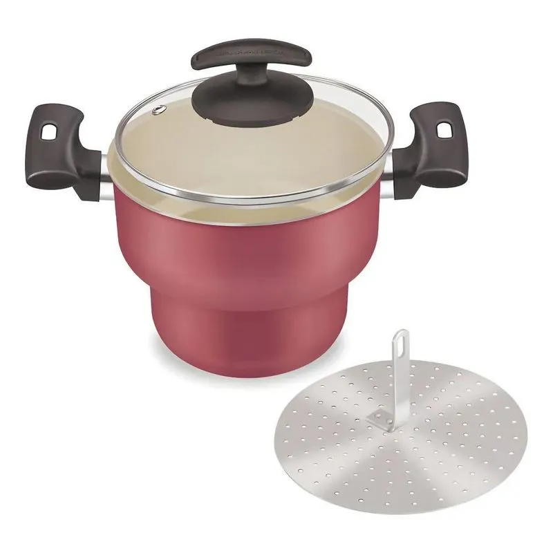 Cuscuzeira Nº 18 Tampa De Vidro Cereja- Fortaleza Cor Vermel