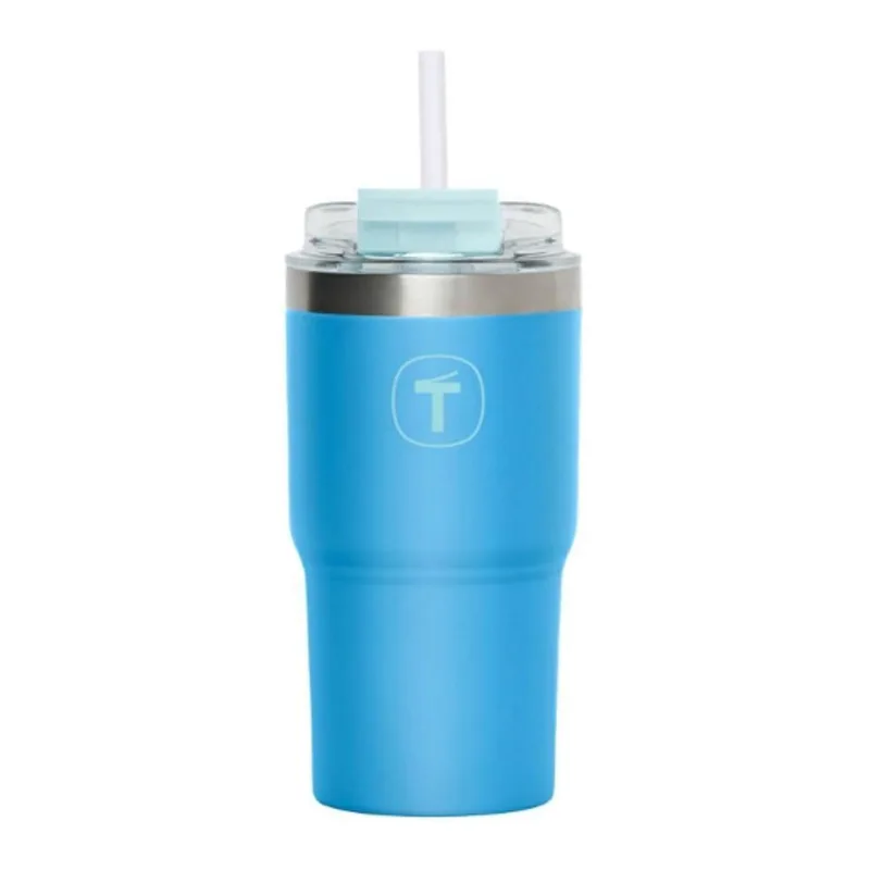 Copo Térmico Big T com Canudo 630ML Inox Parede Dupla Azul Claro Tupperware