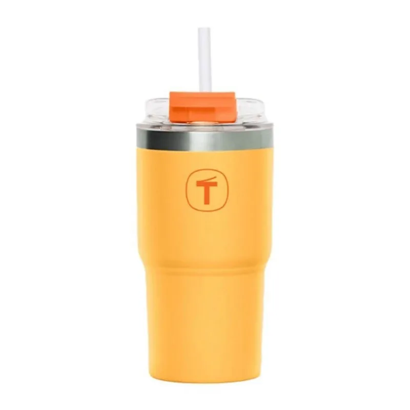 Tupperware Copo Térmico Big T com Canudo Inox 630ML Parede Dupla Amarelo Claro