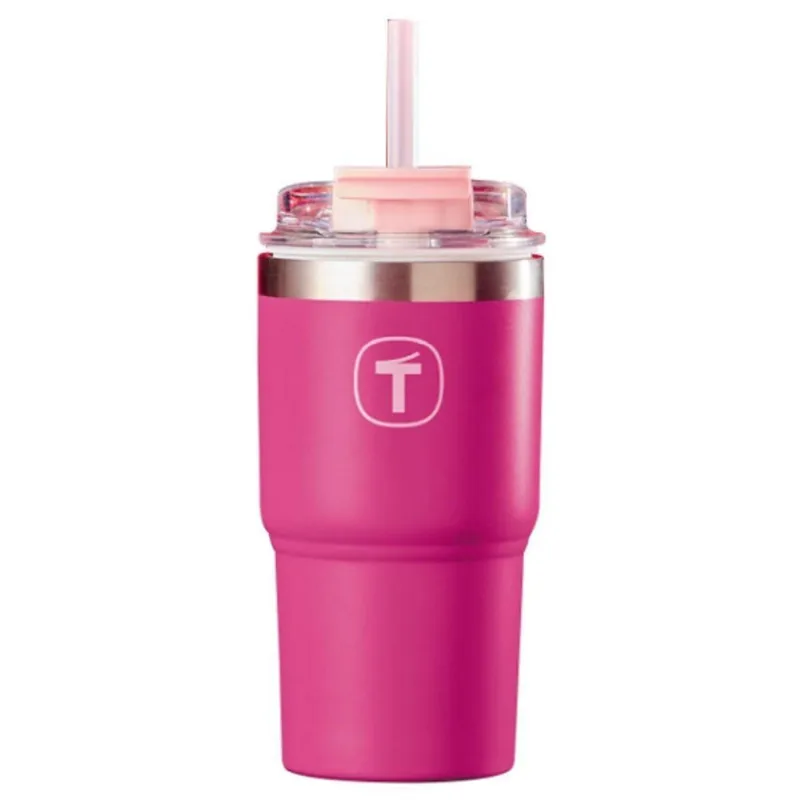 Copo Térmico Big T com Canudo Inox Parede Dupla 630ML Rosa Tupperware