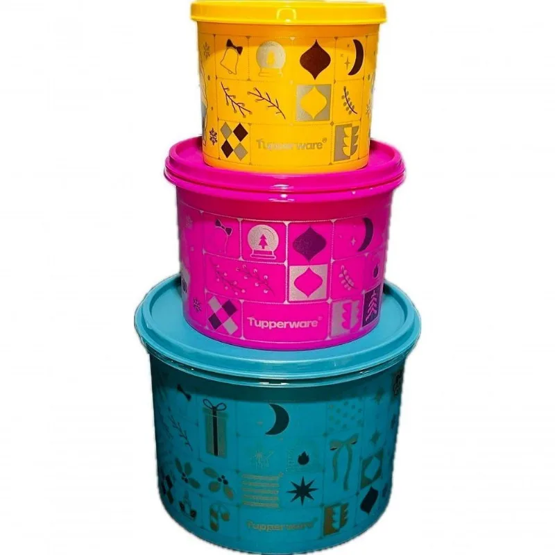 Potes Natal Mágico Armazenagem Plástico Tampas Herméticas Cozinha Amarelo Tupperware 2,4L