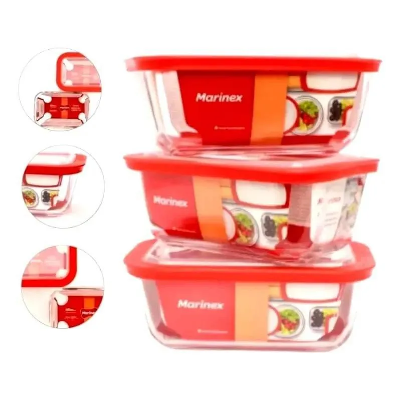 Jogo 3 Forma Retangular Com Tampa Marinex 750ml + Ver