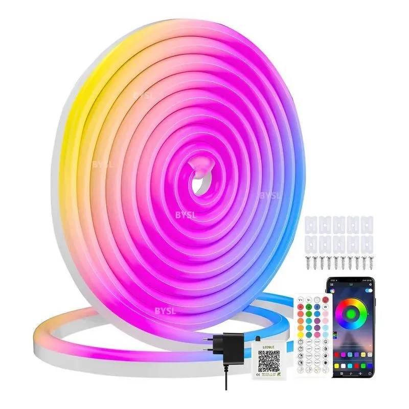 Fita Led Neon 6m Rgb Bluethooth Prova D'água Controle Fonte